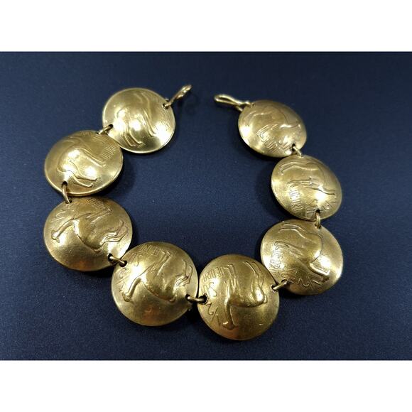 Vintage 1970s Peruvian Coin Bracelet Signed Dated Coins 7.5 Inch Hook Clasp - Picture 1 of 10